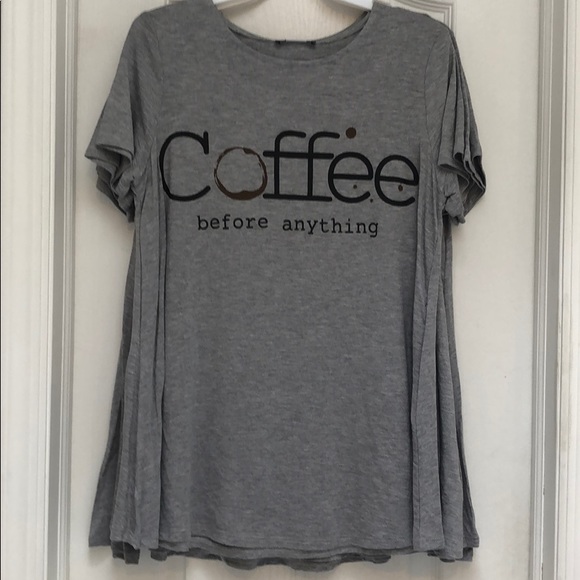 GREY "COFFEE BEFORE EVERYTHING" PRINT TOP - Picture 3 of 3